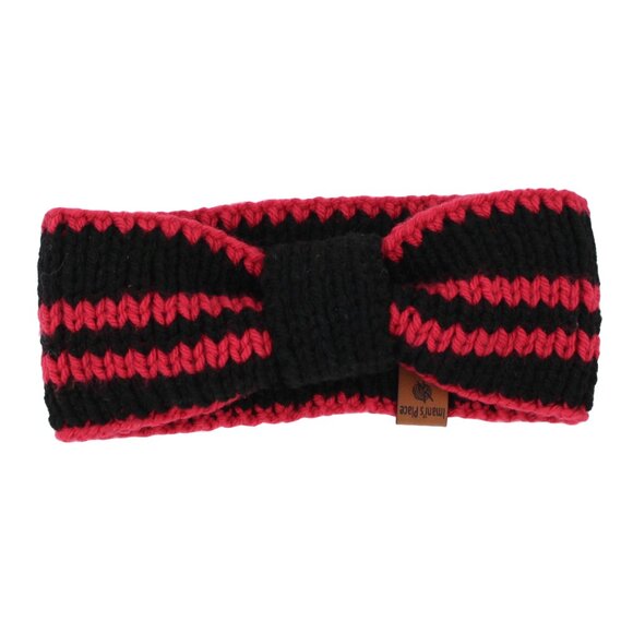 Handmade Hand Knit Striped Black Raspberry Pink Sporty Acrylic Headband - Picture 3 of 4